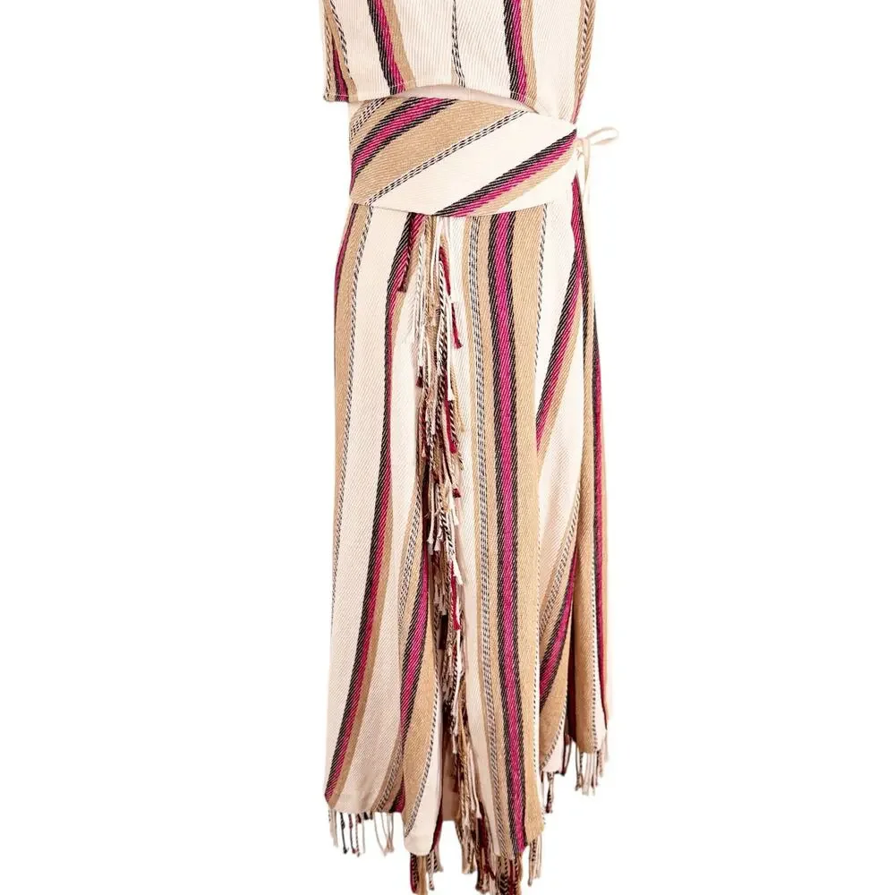 Ulla Johnson Caterina Maxi Dress Cream Linen Striped Cut Out Fringe Boho Size 6 - Picture 7 of 16